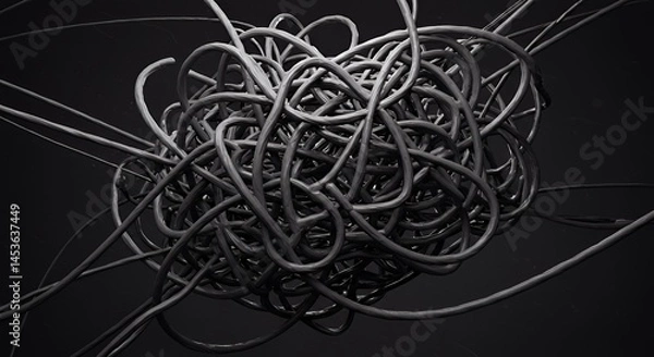 Fototapeta Abstract Tangled Wires: A Monochrome Study in Complexity