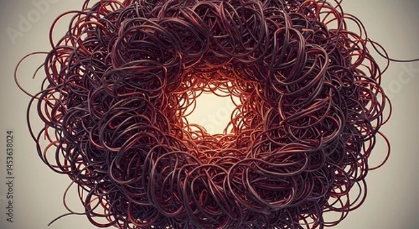 Fototapeta Abstract Red Tangled Wires: A Vortex of Intricate Forms