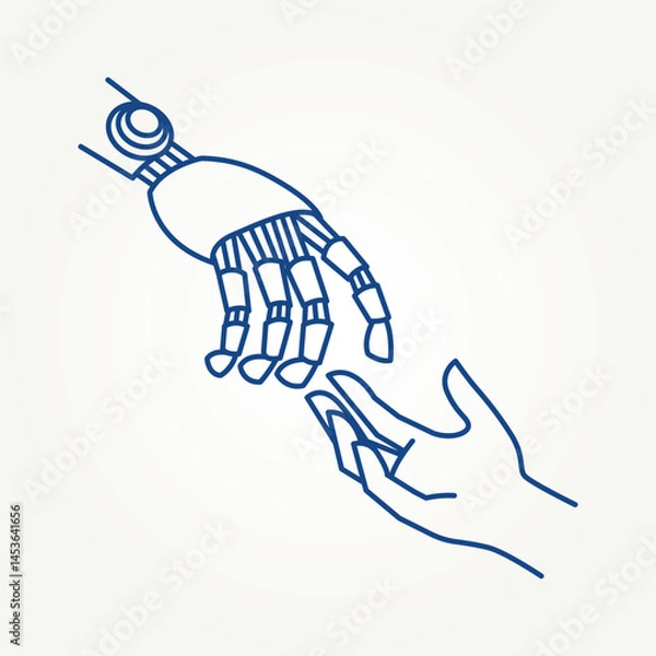Obraz minimalist human and robot hands reaching for each other line art icon logo vector illustration design. simple modern collaboration between humans and robots logo concept