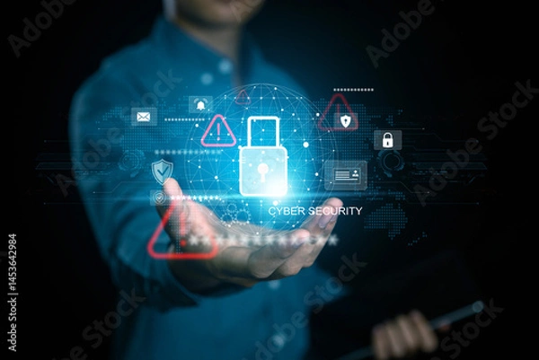 Fototapeta Concept of cyber security, secure access to user's personal information, information security and encryption, secure Internet access, cybersecurity. Cyber security network. Data protection concept.