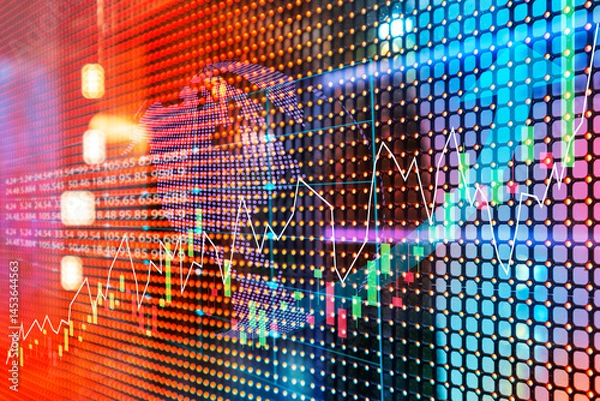 Fototapeta Investment and stock market,Financial information on screenstock price chart rising,World stock market and stock price charts