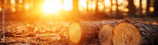 Fototapeta Golden Sunlight on Fallen Logs