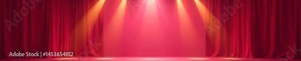 Fototapeta Golden stage lights illuminate a rosy backdrop, concert, rosy, intense