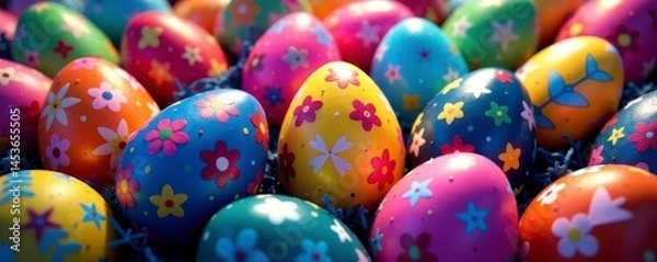 Fototapeta Vibrant mosaic of Easter eggs, kaleidoscope design Rainbow colors, geometric shapes , illustration, tessellation, geometry