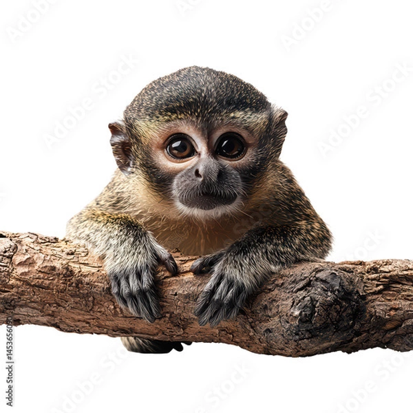 Fototapeta Playful monkey png skittering along tree trunk png curious primate png jungle animal png transparent background image