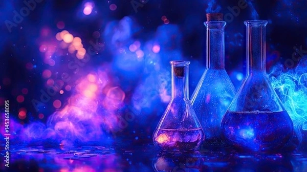 Fototapeta Colorful science experiment laboratory glassware