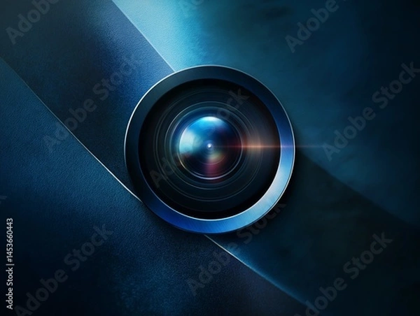 Fototapeta Modern Photography Logo for Focal Point with Metallic Blue Camera Lens Reflections