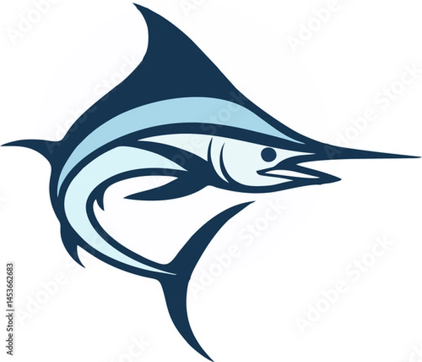 Fototapeta Minimalist vector illustration of a blue marlin swimming forward, simple curved lines