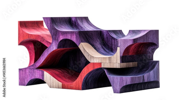 Fototapeta Abstract wood block structure with curves, cut out transparent
