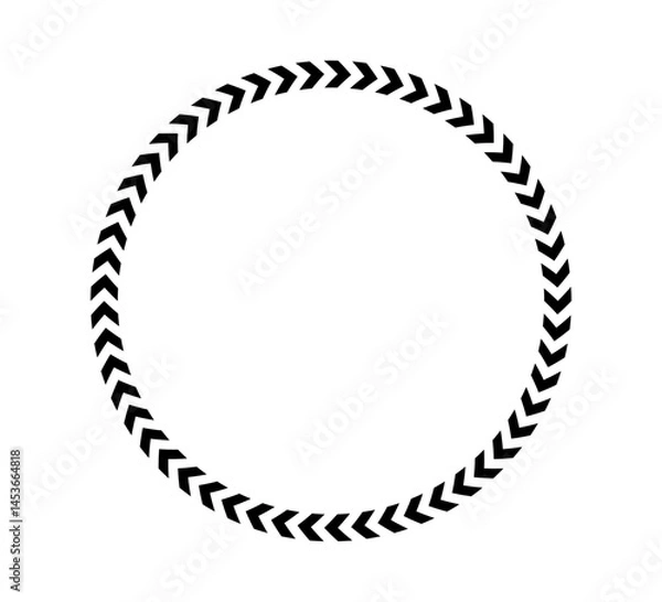 Fototapeta Chevron arrow circle. Chevron shape round frame. Motion direction road border. Triangle arrow sign. Warning repeat stripe. Circle arrow icon. Vector illustration isolated on white background.