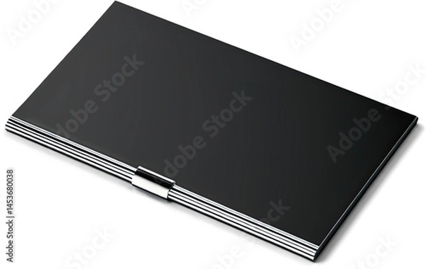 Fototapeta Sleek black card holder reflects light, showcasing elegant design on a dark backdrop with a clamp