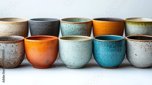 Fototapeta Assorted ceramic cups in various colors