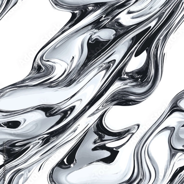 Fototapeta Swirling liquid silver, resembling an abstract fluid pattern. Cute watercolor seamless pattern. Watercolor print in rustic vintage style, textile or wallpapers.	