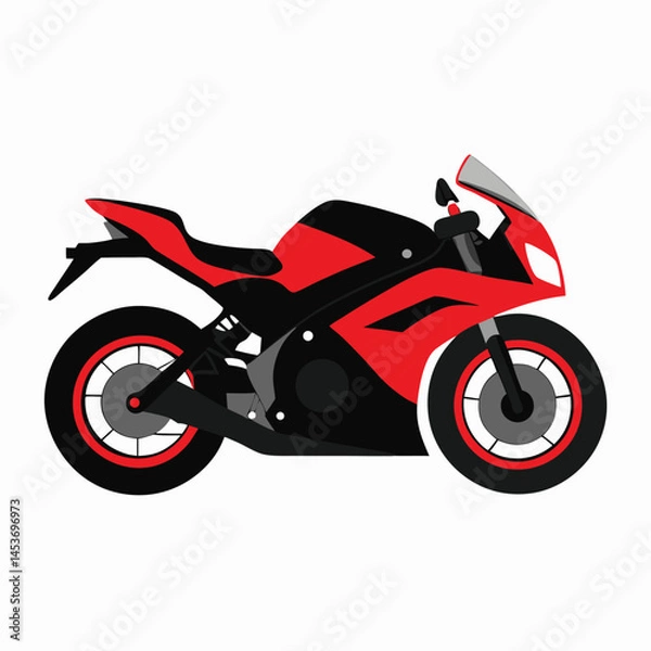 Obraz black and red realistic r15 motorcycle on white background