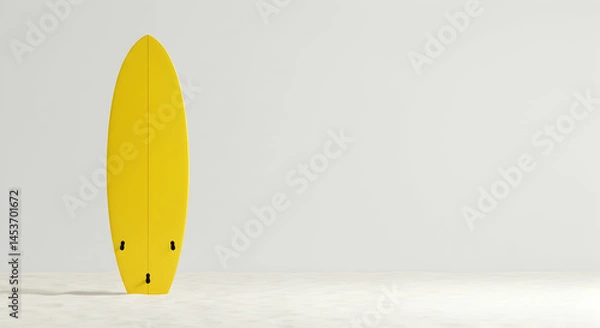Fototapeta Bright Yellow Surfboard on Simple Background for Summer Vibes