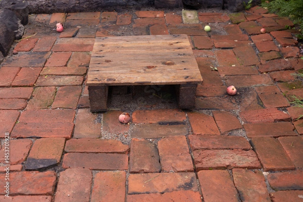 Fototapeta the playground is made of old red brick. recreation area.
