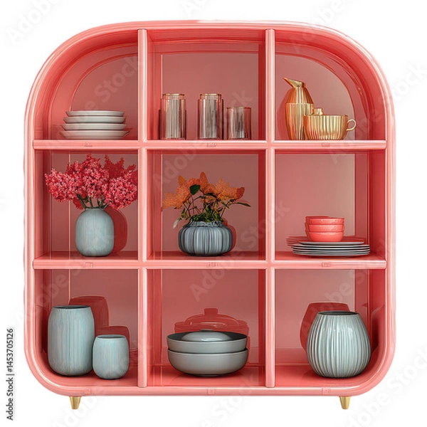 Fototapeta Shelving png pink 3D shelving unit png modern shelving unit png rounded edge shelving unit png decorative pink shelf png transparent background image