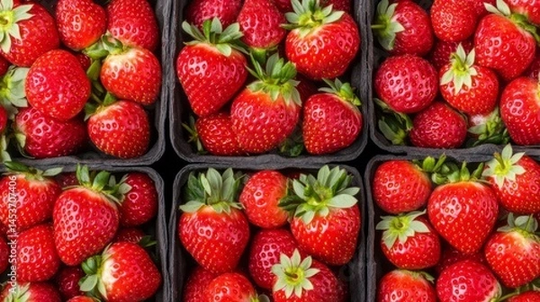 Fototapeta Ruby-red strawberries nestled in rustic crates, evoking midsummer solstice and Japanese Tanabata, a festival of celestial wishes