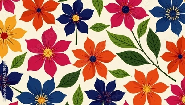Fototapeta Bold, overlapping floral motif Continuous, vibrant petal design , exotic, leaves