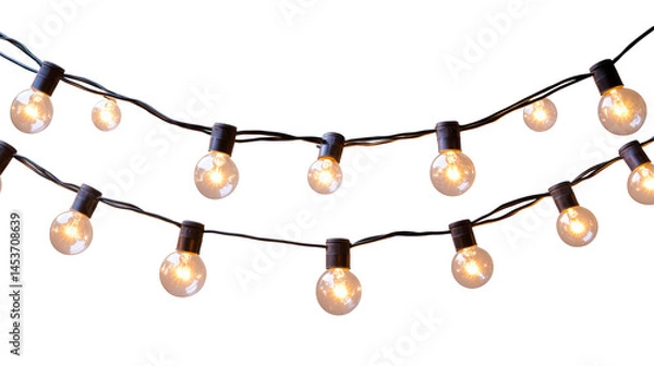 Fototapeta Festive string lights glowing warmly on black, cut out transparent