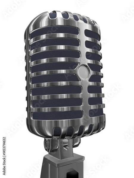 Fototapeta Microphone  metal vintage isolated on white . 3d render illustration
