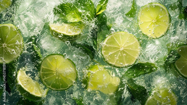 Fototapeta Refreshing Lime Mint Ice Drink