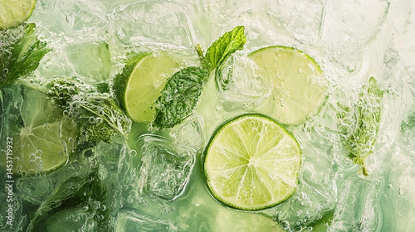 Fototapeta Refreshing Mojito Lime Mint Ice Cubes Drink