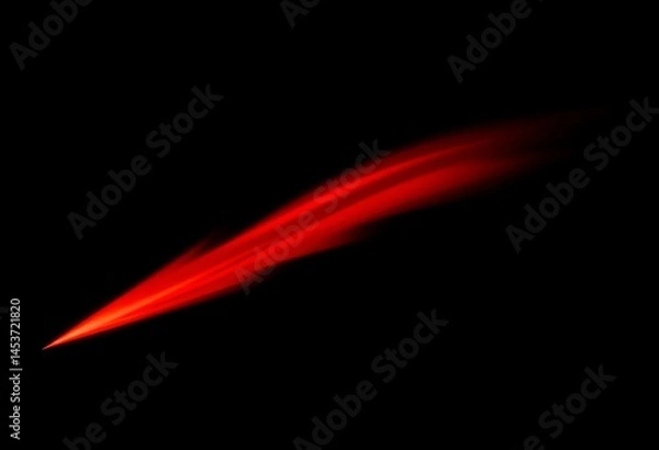 Fototapeta Abstract dark red streak of light, resembling a blurred comet tail, against a pure black background, graphic, cosmic