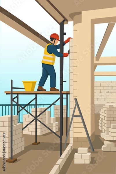 Fototapeta Construction Workers Working at Height