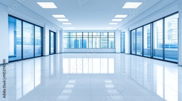 Fototapeta Empty modern office space with city views