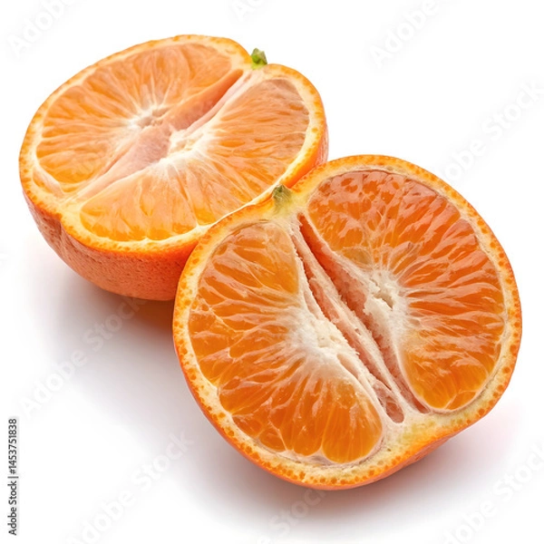 Obraz A mandarin sliced cleanly in half, revealing its juicy, segmented interior.