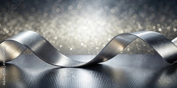 Fototapeta Metallic silver ribbon draped elegantly over a luxurious metallic background, creating a stunning visual effect