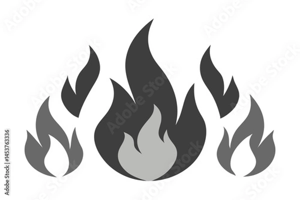 Fototapeta Gray flames arranged together create a symmetrical fire element on a transparent background