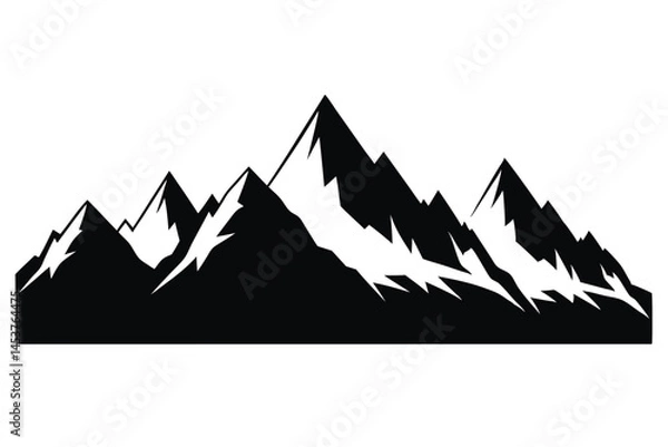 Fototapeta Majestic snow capped mountain range outlined in bold black silhouettes on a white background