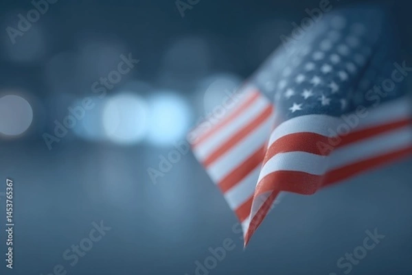 Obraz blurred people in background with prominent usa flag in focus symbolizing patriotic in minimalistic surroundings