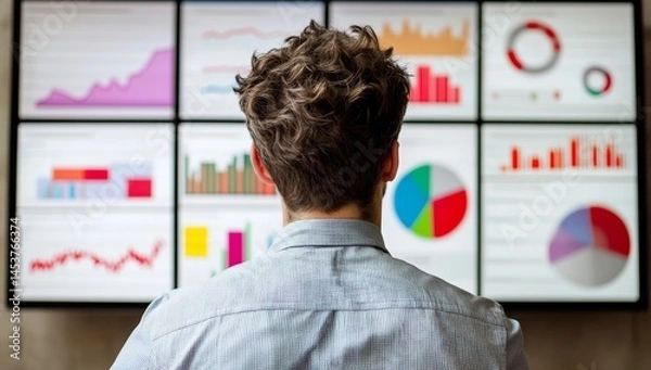 Fototapeta Analyzing Data Charts on Multiple Screens