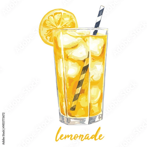 Obraz iced lemonade juice in watercolor illustration style, isolated vector on white background