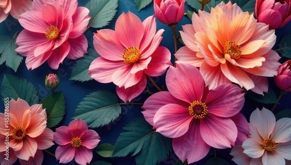 Fototapeta Overlapping petals create a lush, unbroken floral tapestry , continuous, meadow