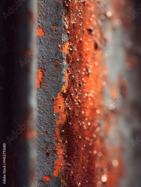 Fototapeta Close-Up of Rusty Metal Surface with Vibrant Orange Details