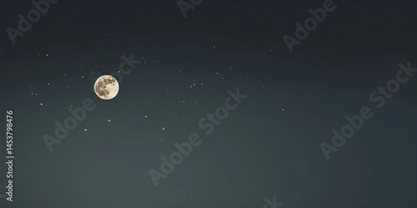 Obraz Majestic Full Moon Shining Among Countless Stars on a Serene Night Sky, Creating a Mesmerizing and Tranquil Celestial Landscape