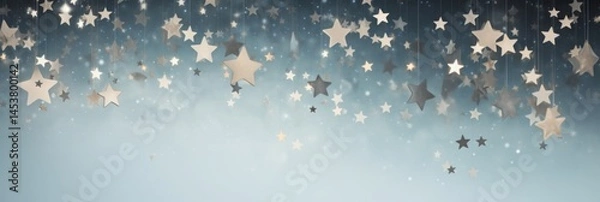 Obraz Dreamy sky filled with twinkling stars in various sizes against a soft blue backdrop, creating a whimsical and serene atmosphere reminiscent of a nighttime fairy tale.