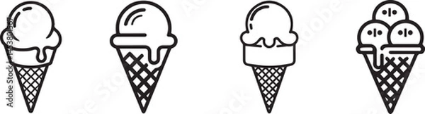 Obraz Black and white vector template featuring various ice cream illustrations including cones scoops and popsicles in a clean modern and graphic dessert themed layout