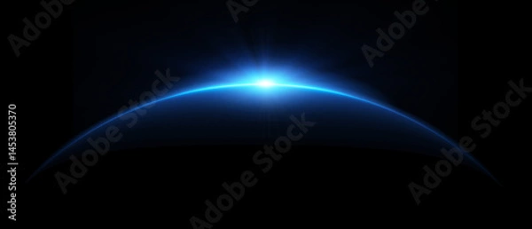 Obraz Blue light flare - flash light streak ray - large light flare behind the planet