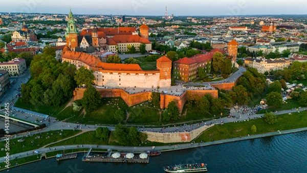 Fototapeta Aerial View of Wawel Castle in Cracow at Sunset