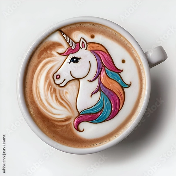 Obraz Unicorn Art in Cup, Top View isolated on transparent white background