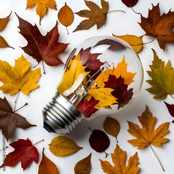 Obraz light bulb filled with colorful autumn leaves