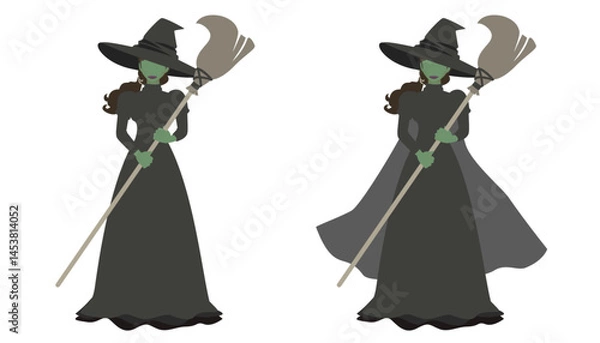 Fototapeta Vector art of The “Wicked Witch of the west” with her tricorn hat and magic broom.Reminiscent of the Wizard of Oz and other fairy tales.