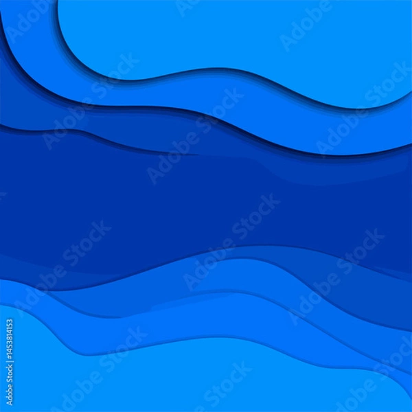 Fototapeta Abstract blue layered paper cut background with wavy shapes and dark to light gradients for modern design