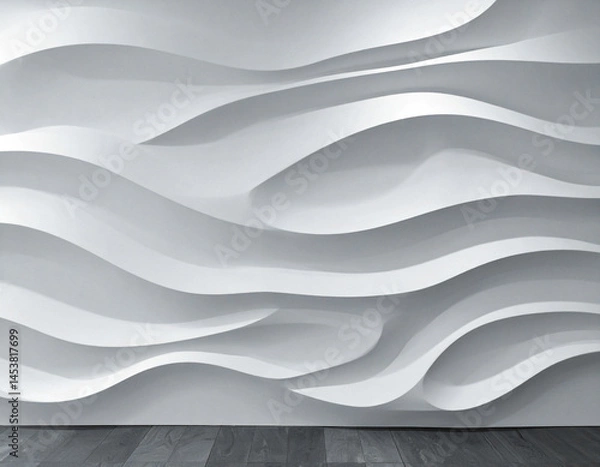 Fototapeta Modern Abstract White Wall Background with 3D Wave Textured Pattern