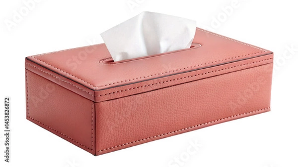 Fototapeta Rectangular tissue box covered with pink leather isolated on black background